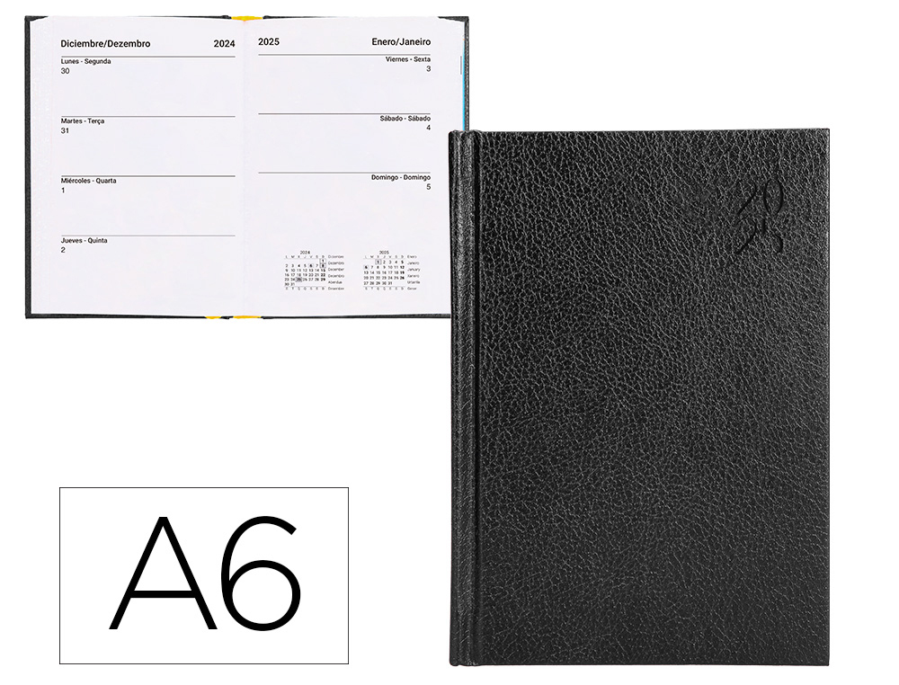 AGENDA ENCUADERNADA LIDERPAPEL CORFU A6 2025 DIA PAGINA COLOR NEGRO PAPEL 60 GR