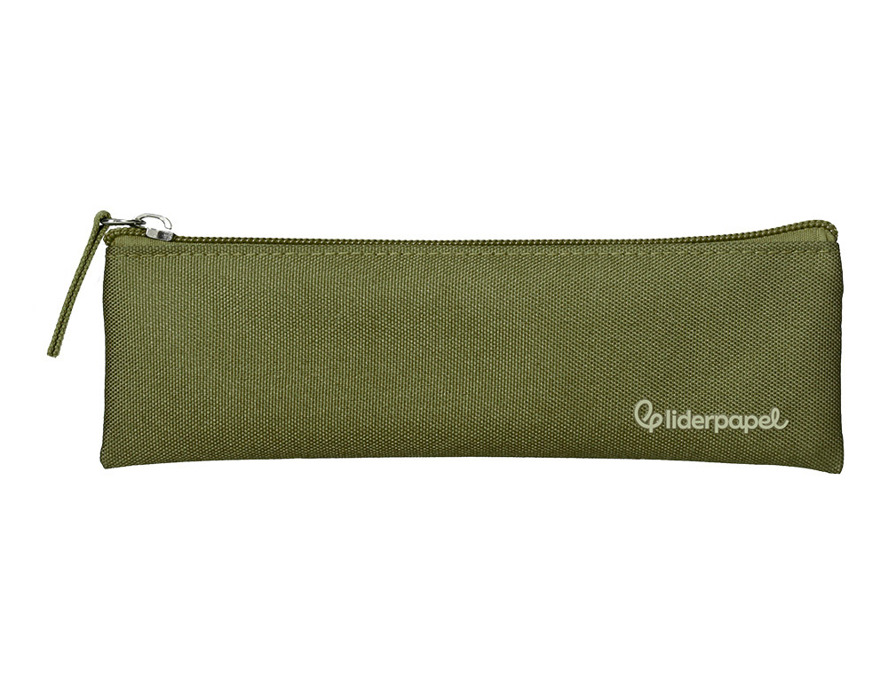 ESTUCHE PORTATODO LIDERPAPEL PLANO ESTRECHO UNA CREMALLERA 200X60 MM VERDE MILITAR