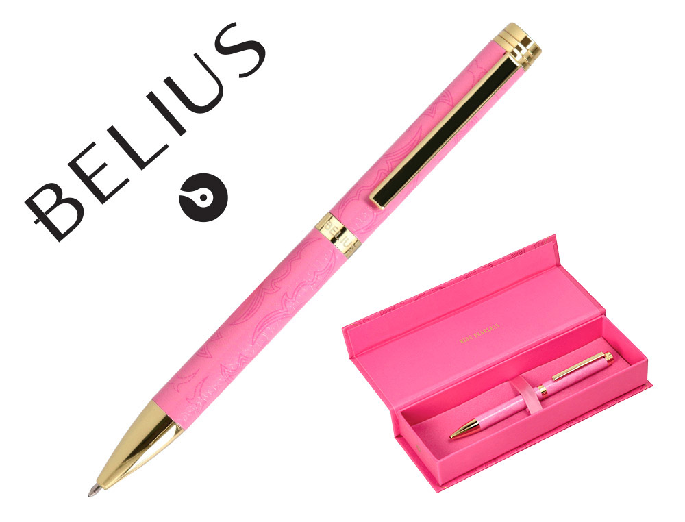 BOLIGRAFO BELIUS WILD WEST ALUMINIO COLOR ROSA DORADO TINTA COLOR AZUL CAJA DE DISEO