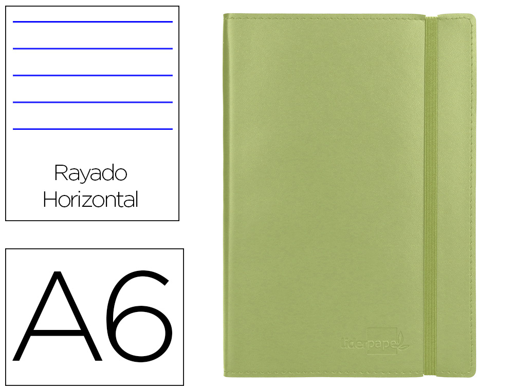 LIBRETA LIDERPAPEL SIMIL PIEL A6 120 HOJAS 70G/M2 HORIZONTAL SIN MARGEN VERDE