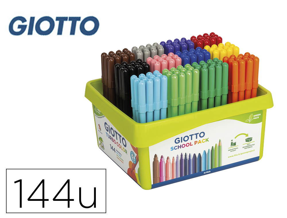 ROTULADOR GIOTTO TURBO COLOR SCHOOL PACK DE 144 UNIDADES 12 COLORES X 12 UNIDADES