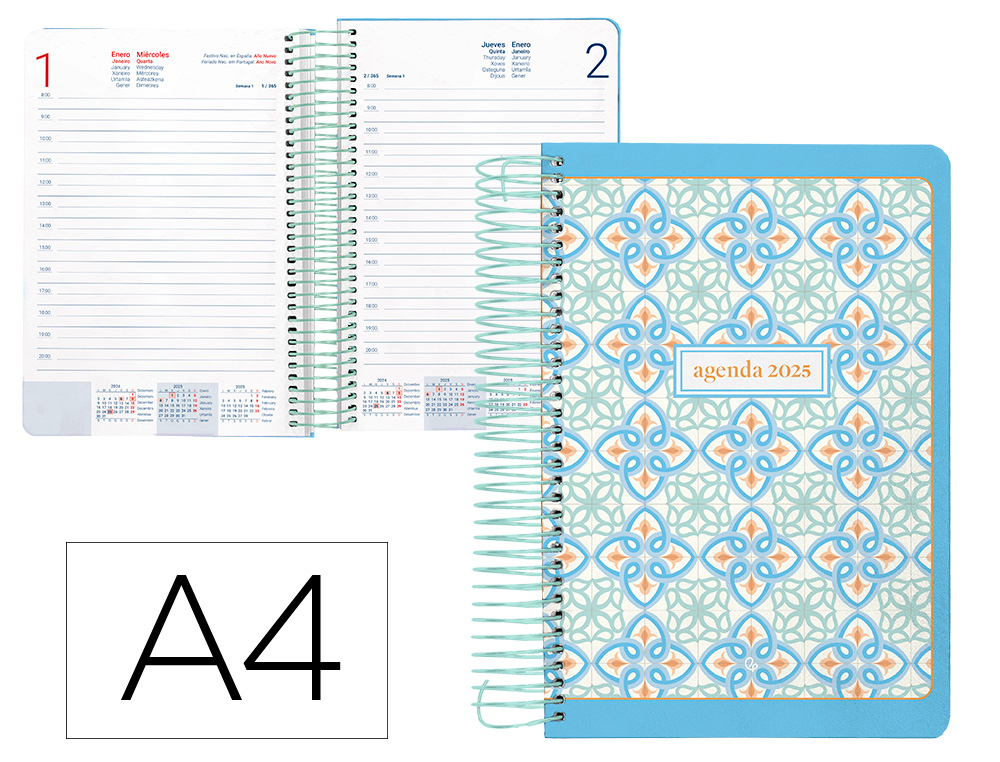 AGENDA ESPIRAL LIDERPAPEL PERISSA A4 2025 DIA PAGINA AZUL PAPEL 80 GR