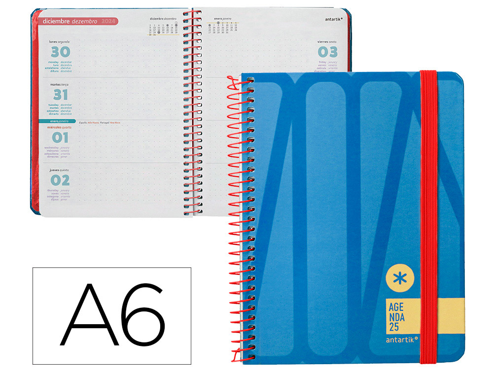 AGENDA ESPIRAL ANTARTIK BOLD A6 2025 SEMANA VISTA COLOR AZUL PAPEL 80 GR