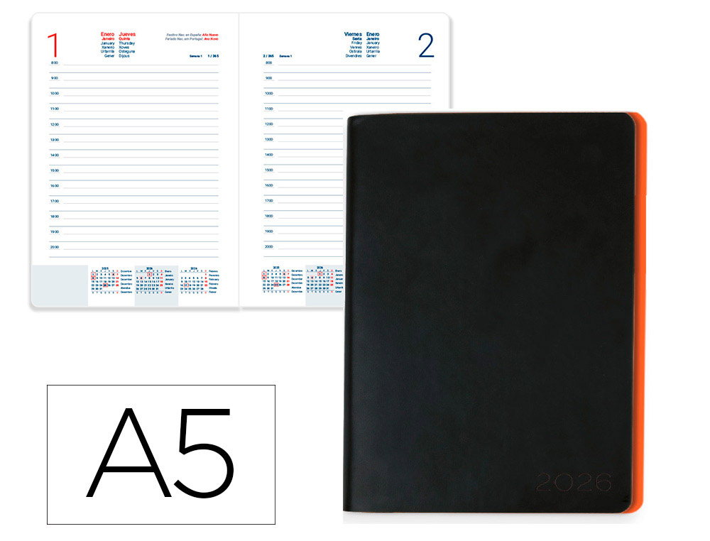 AGENDA ENCUADERNADA LIDERPAPEL SIFNOS A5 2026 NARANJA PAPEL 70 GR FSC