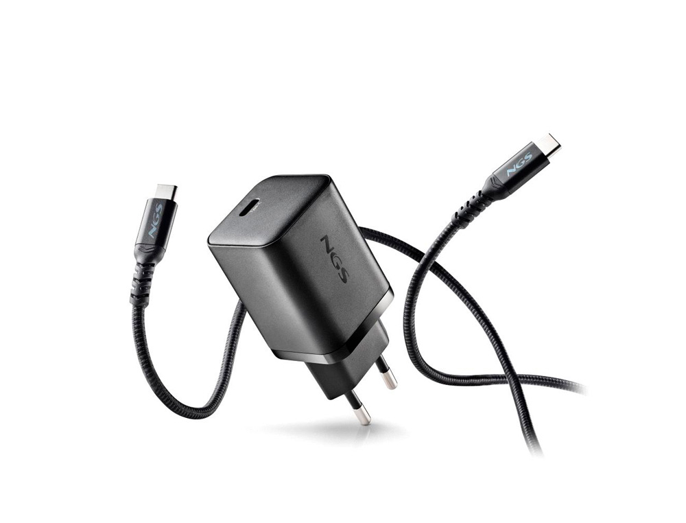 CARGADOR GAN NGS DE PARED ULTRARAPIDO PARA PORTATIL DE 65W CON SALIDA TIPO USB-C Y CABLE USB-C A USB-C LONGITUD