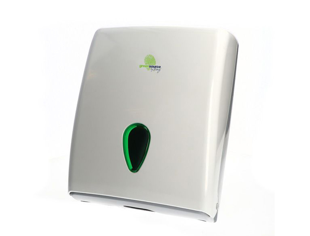 DISPENSADOR TOALLAS SECAMANOS BUNZL GREENSOURCE PLEGADAS EN C/V/W/Z FABRICADO EN ABS COLOR BLANCO