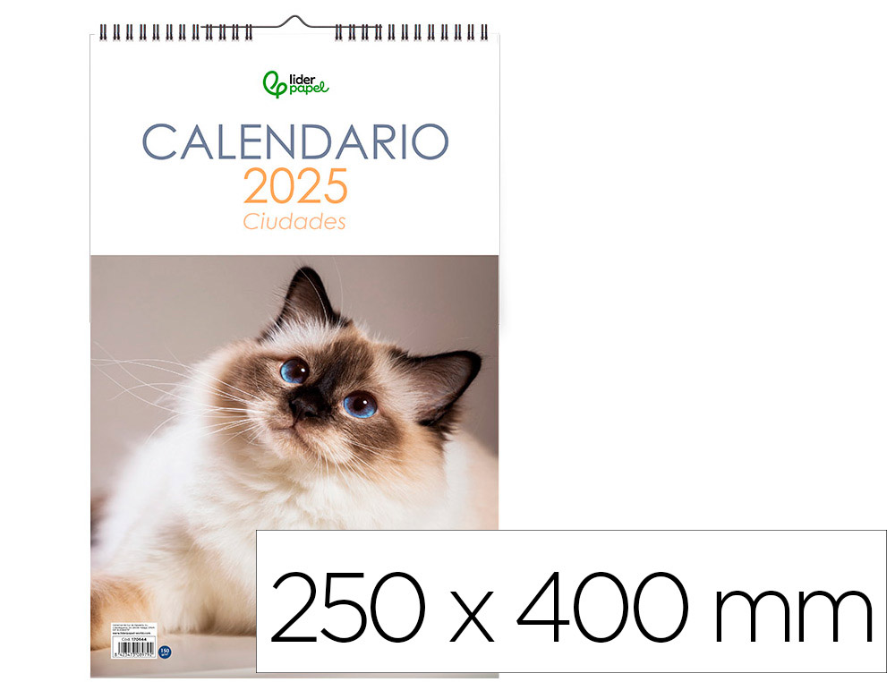 CALENDARIO ESPIRAL PARED LIDERPAPEL IMAGENES GATOS 2025 PARA ESCRIBIR 25X40 CM PAPEL 157 GR