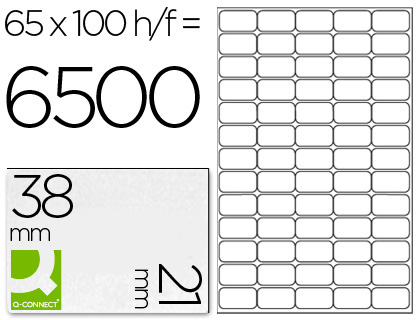 ETIQUETA ADHESIVA Q-CONNECT KF01581 TAMAO 38,1X21,2MM FOTOCOPIADORA LASER INK-JET CAJA CON 100 HOJAS DIN A4