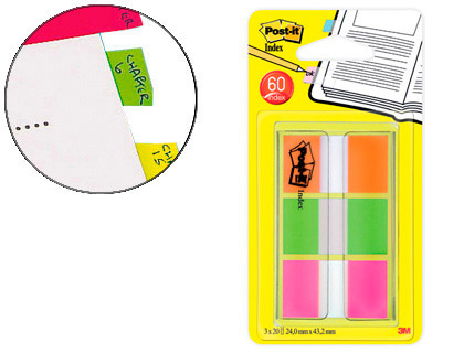 BANDERITAS SEPARADORAS POST-IT INDEX 680 NARANJA LIMA Y ROSA DISPENSADOR FUNDA 3X20